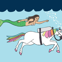 Mermaid and unicorn swimming buddies, 5x7 print