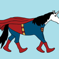 Unicorn dressed as Superman, 5x7 print