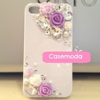 New Bling Crystal Sparkle Purple White Pink Roses Rhinestones iPhone 4/4S Case