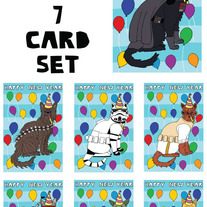 Cat dressed as Star Wars New Year 7 card set