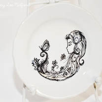 Hand Painted Vintage White Porcelain Small Plate, Butterfly Friend Whimsical Illustration