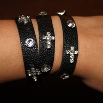 Black and Crystal Cross Wrap Bracelet