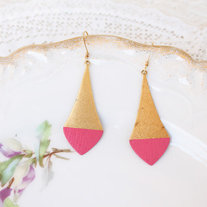 Pointed Hot Pink Color Dipped Brass Dangle Earrings