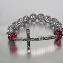 Silver and Pink Crystal Cross bracelet