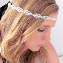 The Natalie - Silver Rhinestone and Beaded Tie Headband or Halo