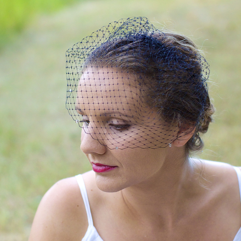 Black Birdcage Veil with Smoke Swarovski Crystals