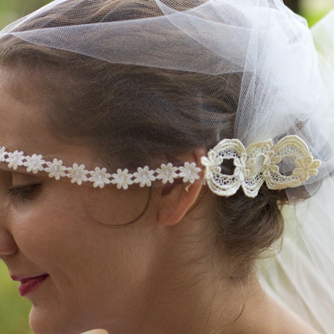 1920s Style Bridal Veil Cap