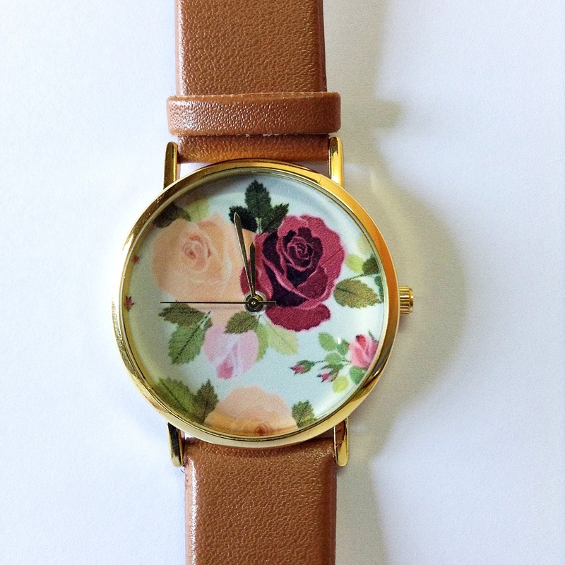 Floral Watch, Rose, Vintage Style Watch, Victorian, Leather Watch