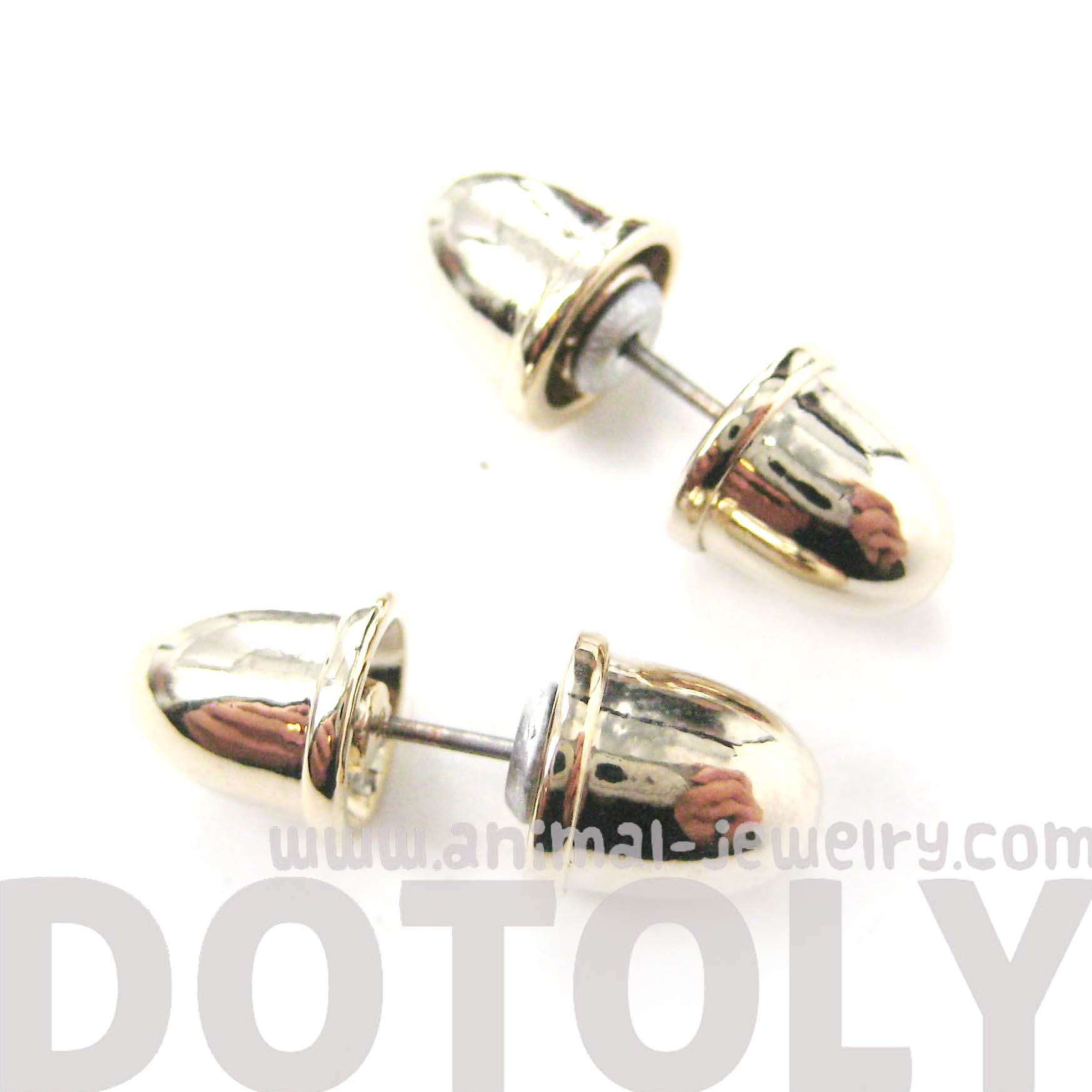 Bullet Shaped Faux Plug Fake Gauge Stud Earrings in Shiny Gold · DOTOLY