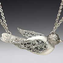 Intricate Silver Bird Spoon Necklace