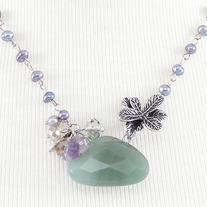 Grey Freshwater Pearl & Jade Gemstone Silver Floral Cluster Necklace
