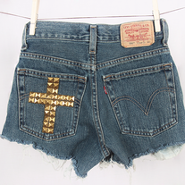 Levi's denim high waist shorts with bronze studded cross