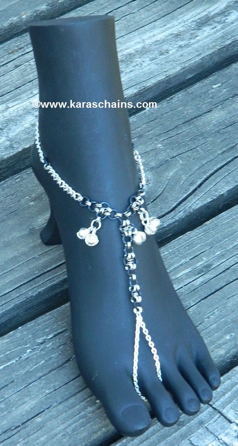 Silver & Black Sandals  with bells