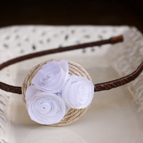  White Fabric Flowers and Abaca Twine Rustic Headband