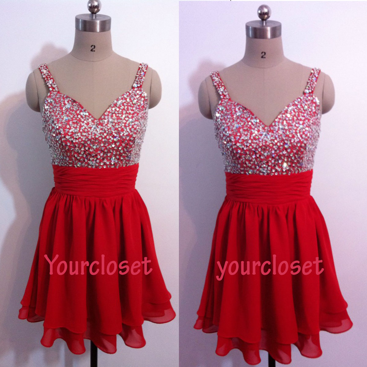 Prom Dress in Yourcloset · Cute Red Chiffon Beaded Prom Dress, Floorlength Dress