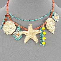 Turquoise & Orange Mixed Metal Beach Charm Necklace