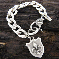 Men's Stainless Steel Fleur De Lis Shield Charm Bracelet