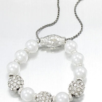 Bright Silver & White Pearl Slide Adjustable Macrame Bling Crystal Bracelet