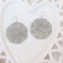 Soft White Filigree Cutout Brass Earrings
