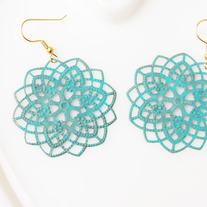 Teal Filigree Brass Cutout Earrings