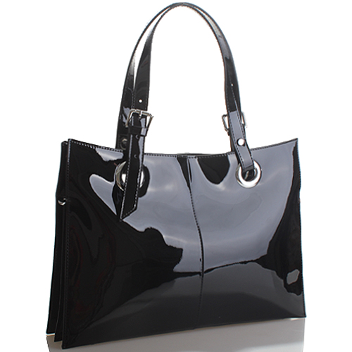 Black Patent Leather Designer Handbag