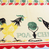 Vintage Tablecloth - Breakfast Chickens in Red, Green & Yellow