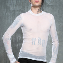 UNDERGROUND REBEL WHITE LONG SLEEVE FISHNET SHIRT MENS