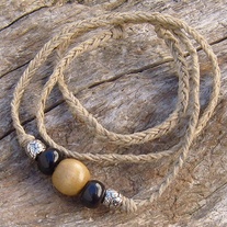 Natural Hemp Choker with Black Horn Wood and Silver Beads