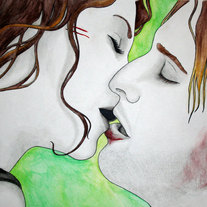 bloody kisses art print - Kate and Sawyer kiss - romantic