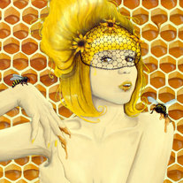 Queen Bee - Fine Art Print 5x7 - Honey bees yellow flowers Apiphilia