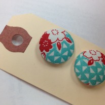 Aqua and Red Print Earrings