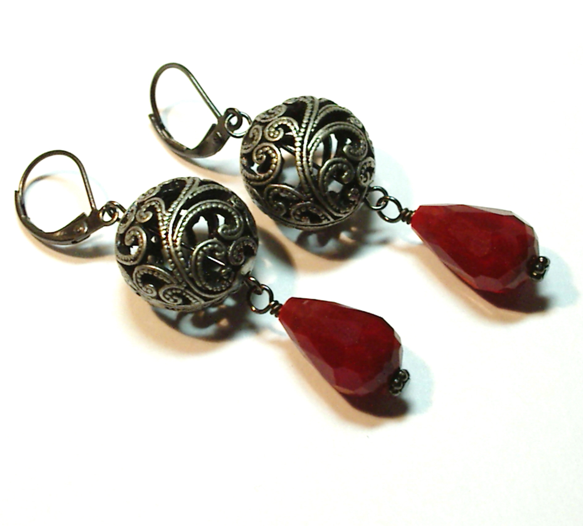 Gunmetal Filigree Blood Drop Earrings on Storenvy