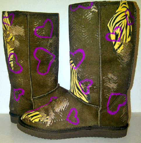 "Tough Love" Custom Painted Ugg-Type Boots Size 2 Girls