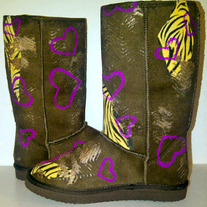 "Tough Love" Custom Painted Ugg-Type Boots Size 2 Girls