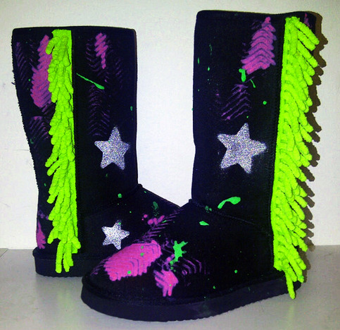 "Mary Martian" Custom Painted Ugg-Type Boots Size 12 Girls