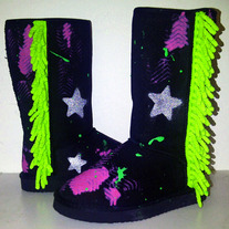 "Mary Martian" Custom Painted Ugg-Type Boots Size 12 Girls