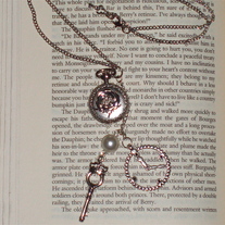 Cog Pearl Key Charms Rose Pocket Watch Clock Silver Pendant Steampunk Necklace