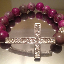 Sideways Cross Bracelet with Purple and Gray Agate Beads
