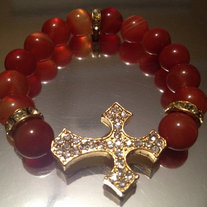 Gold Sideways Cross Bracelet with Burnt Orange Beads