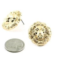 Big Lion Head Gold Earrings