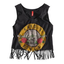 Black Cropped Tank with Fringe Hem