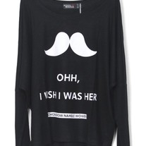 Mustache print black T-shirt