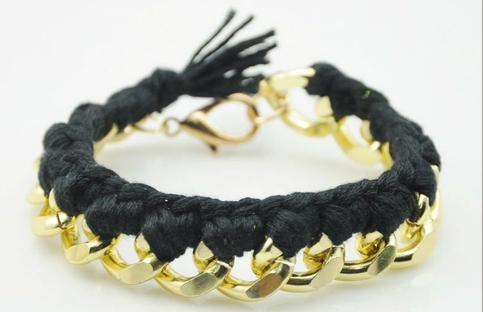 Black braided with gold chain bracelet