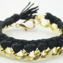 Black braided with gold chain bracelet