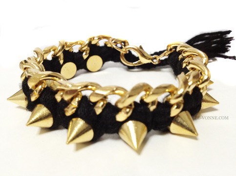 Gold spikes braided with gold chain - Bracelet