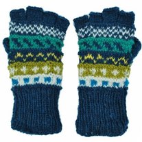 Navy Pattern Fingerless Fleece Gloves