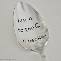 Luv u to the moon & back (TM) - Vintage Hand Stamped Coffee Spoon for COFFEE Lovers this Valentine's Day