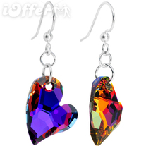 SWAROVSKI COLOR LAVA CRYSTALS CROOKED HEART EARRINGS