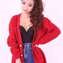 Red knit cardigan