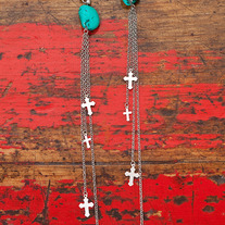 Long Chain Cross Duster Earrings with Turquoise Beads